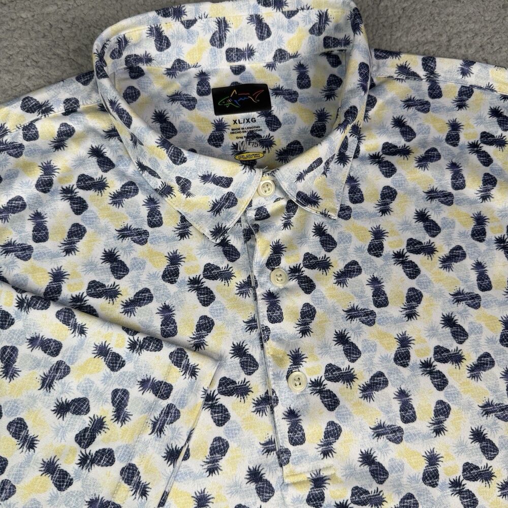 Greg Norman Golf Shirt Mens XL Pineapple Print ML75 PlayDry Performance Polo